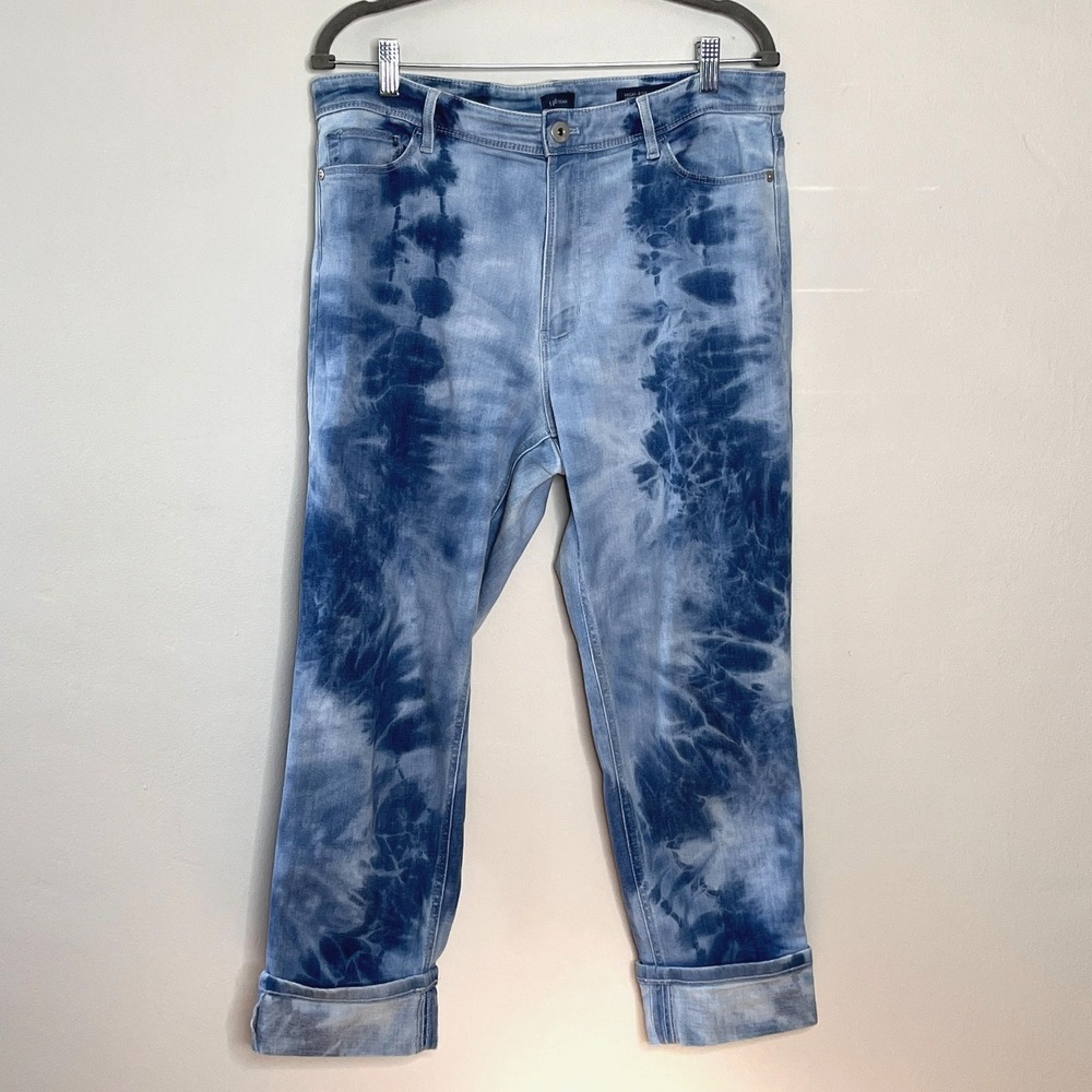 J. Jill Denim High-Rise Cropped Jeans Womens 14 Blue Tie-Dye Stretch Bohemian